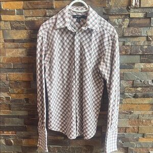 Sean John Men's Red, Grey and White Checkered Shirt